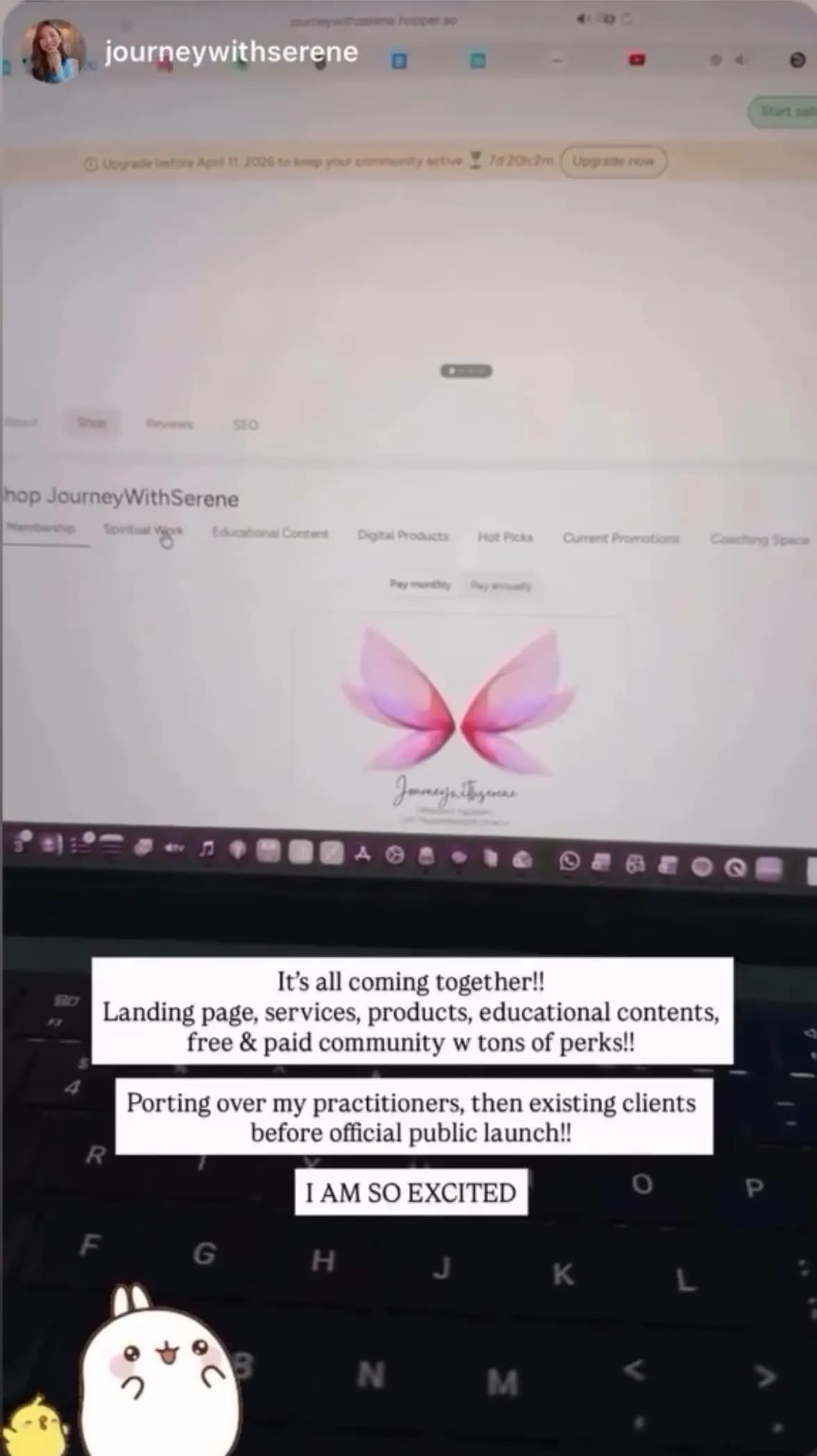 Instagram story from @journeywithserene celebrating her Hopper landing page going live