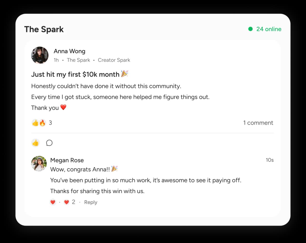 Community mockup showing member connection features